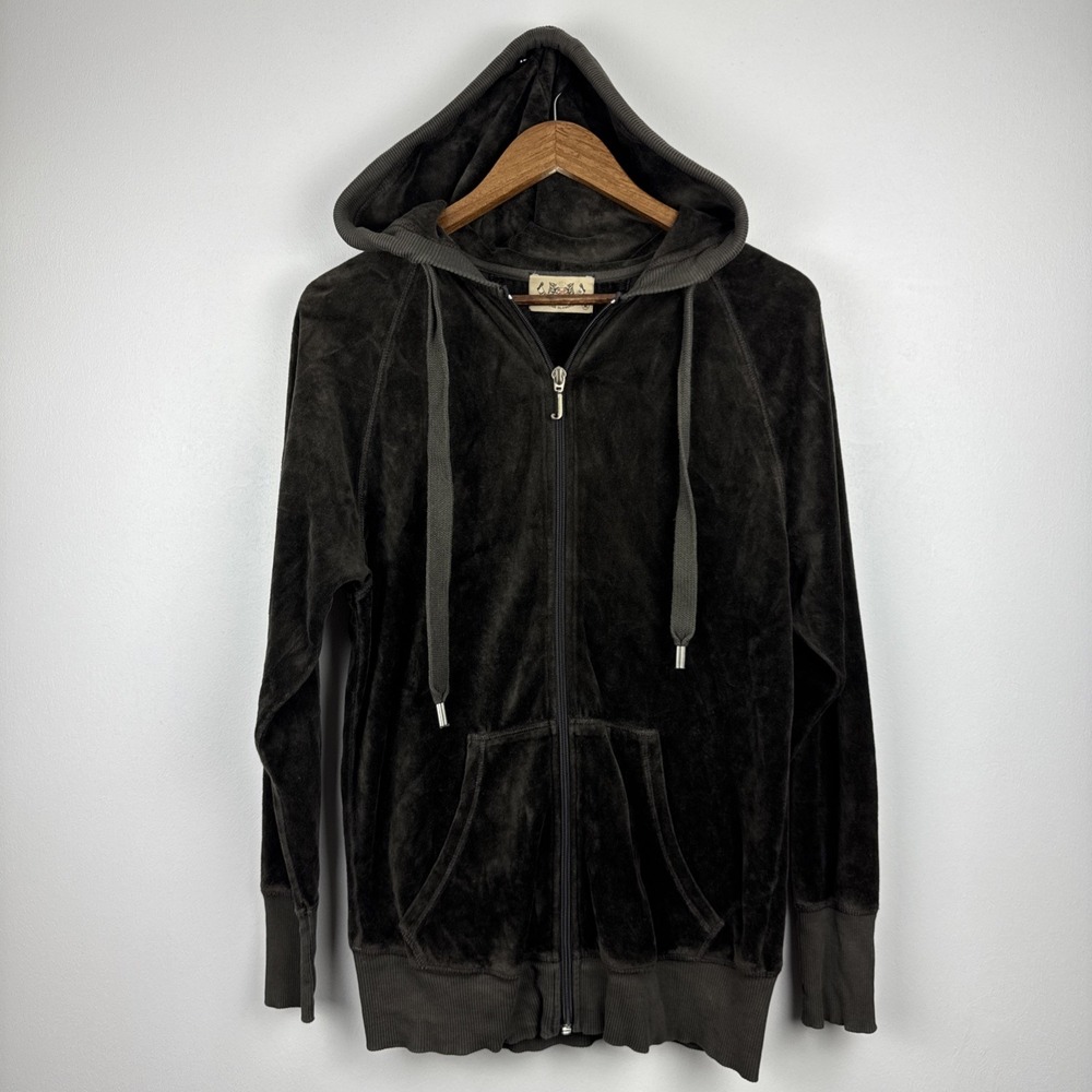Vintage Juicy Couture Track Jacket Women's Medium Brown Hood Fullzip USA Y2K
